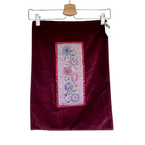 MANGAL EXPORTS vintage burgundy red velvet beaded Made in India pillow case sham - Picture 1 of 6